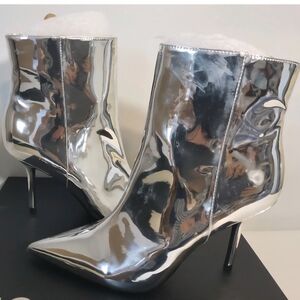 INC SILVER PATENT Stiletto Ankle Boots. SZ 5